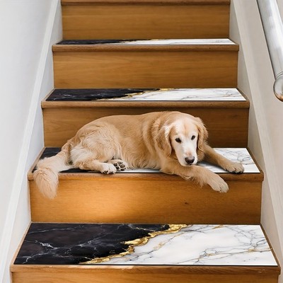 Luxury Minimalist Black, White, And Golden Marble-Patterned Stair Mat | Step P