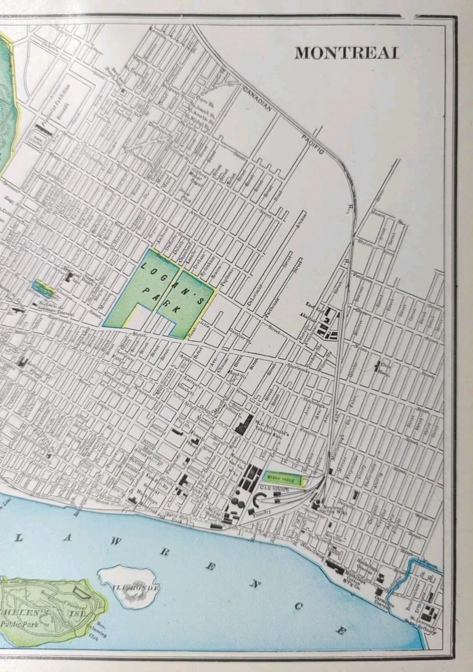 Винтажная карта Монреаля Канады 1902 г. 14 x 11 дюймов ~ старая антикварная оригинальная VILLE-MARIE - Изображение 3 из 4