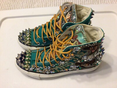 Vtg Custom Converse All Star Hi-Top Shoes Punk Spiked Chains Tasmanian  Devil 4/6