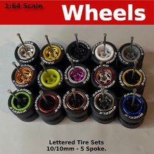 Lettered 10/10mm - 5 spoke Real Riders Sets for 1/64 Scale for Hot Wheels