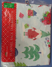 Home Place Vinyl Flannel Back Tablecloth 52" x 90" Blue Santa Claus Gnome NEW