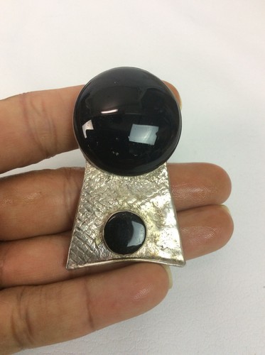 Stunning Vtg Artisan Studio Modernist Sterling Silver 925 Black Onyx Pin Brooch