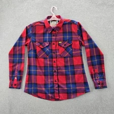 Dixxon Bundy Men Button Up Shirt L Red Plaid Flannel Western Long Sleeve Pockets