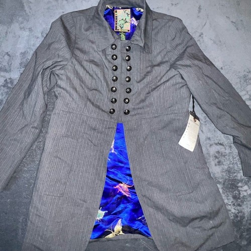 2 Old Hippies Blazer Jacket Womens Large Grey Silk Butterfly Grunge Utility