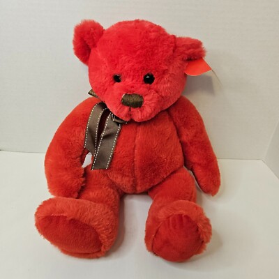 Gitzy Red Teddy Bear Plush Brown Bow Nose Stuffed Animal Toy