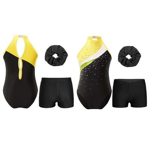Kids Girls Leotard Shiny Set Workout Rompers Latin Outfit Sport Jumpsuit Gym - Picture 84 of 93