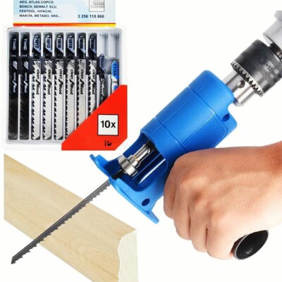 Portable Reciprocating Saw Adapter Electric Drill JigSaw Wood Cutter with Blades