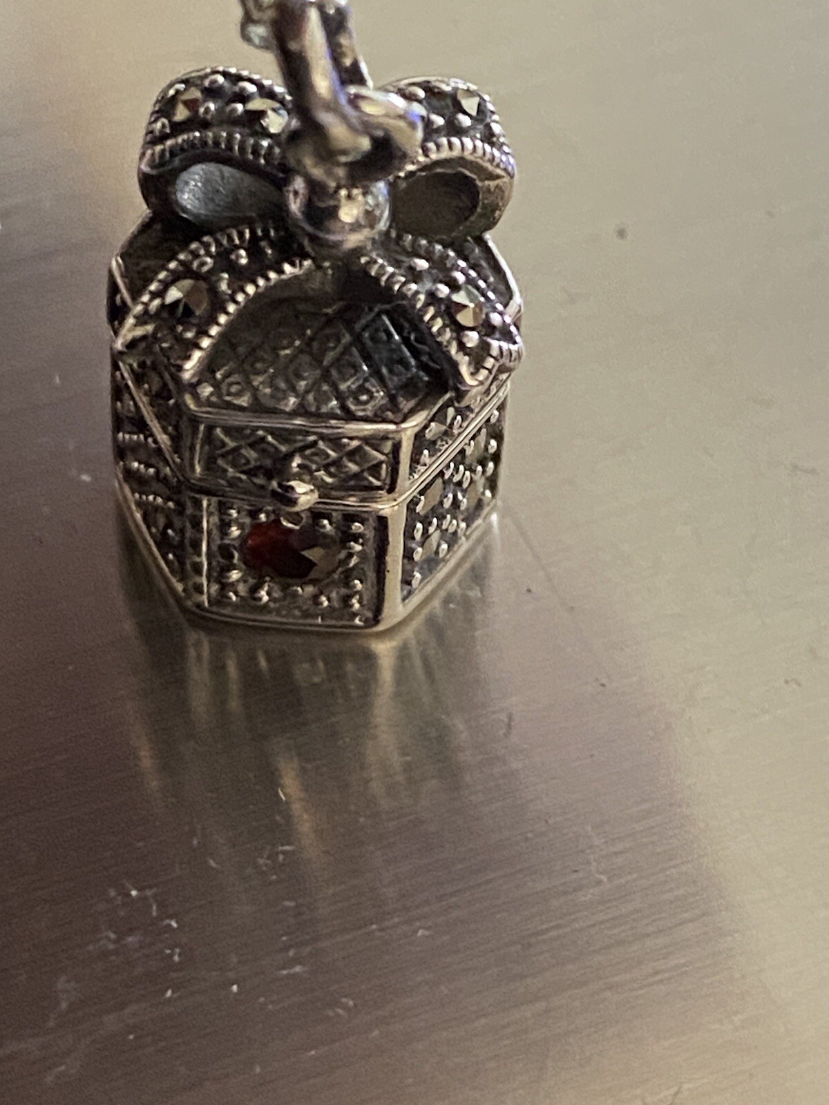 Antique Sterling Silver Hexagonal Ruby & Marquis … - image 5