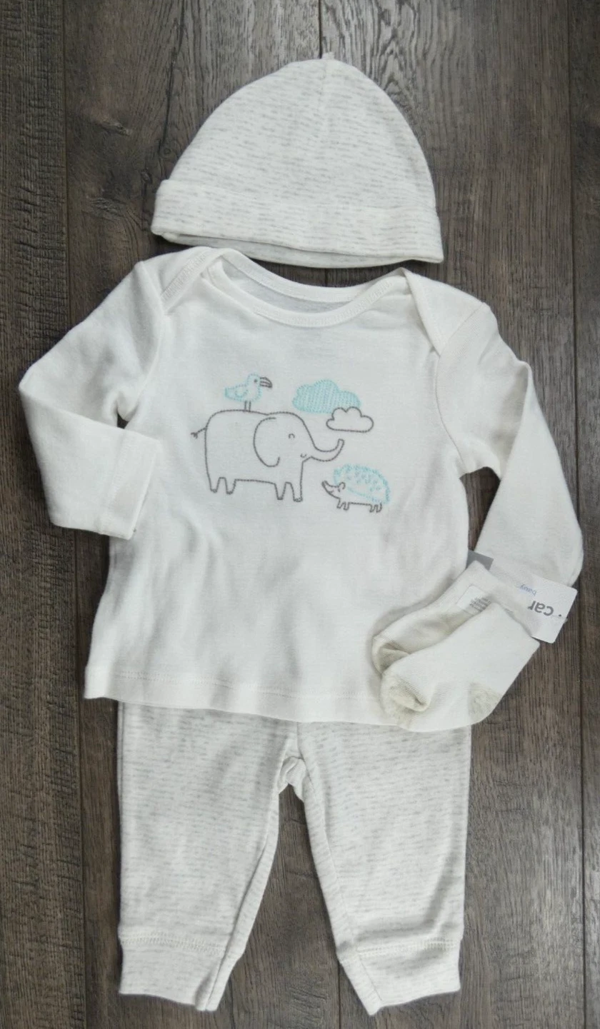 Baby Boy Clothes New Carter's 3 Month 4pc Elephant Outfit Hat & Socks