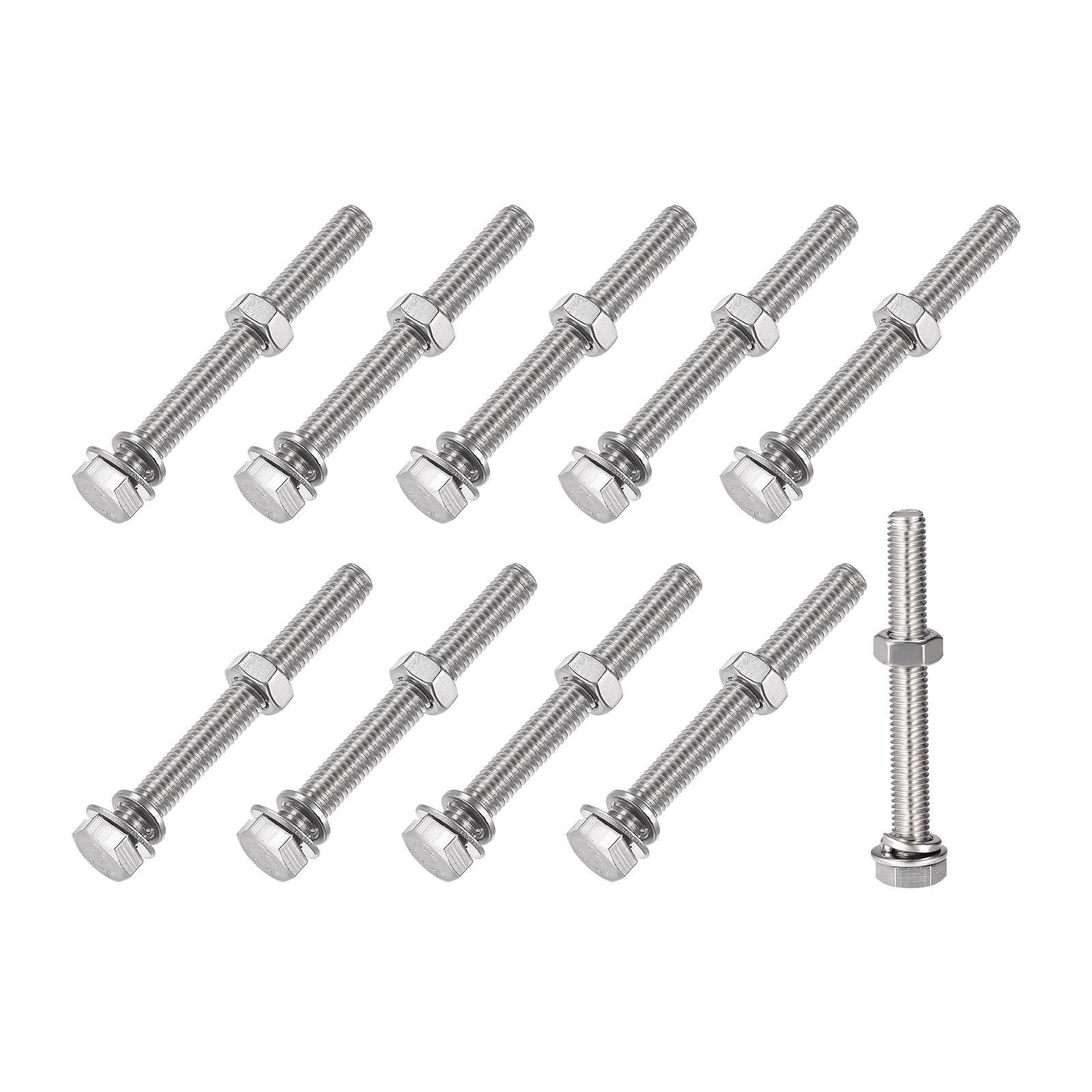 Hex Head Screws Bolts, Nuts, Flat & Lock Washers Kits (M8x65mm) 10Sets