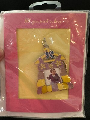 Purple & Yellow Picture Frame Keychain Key Ring