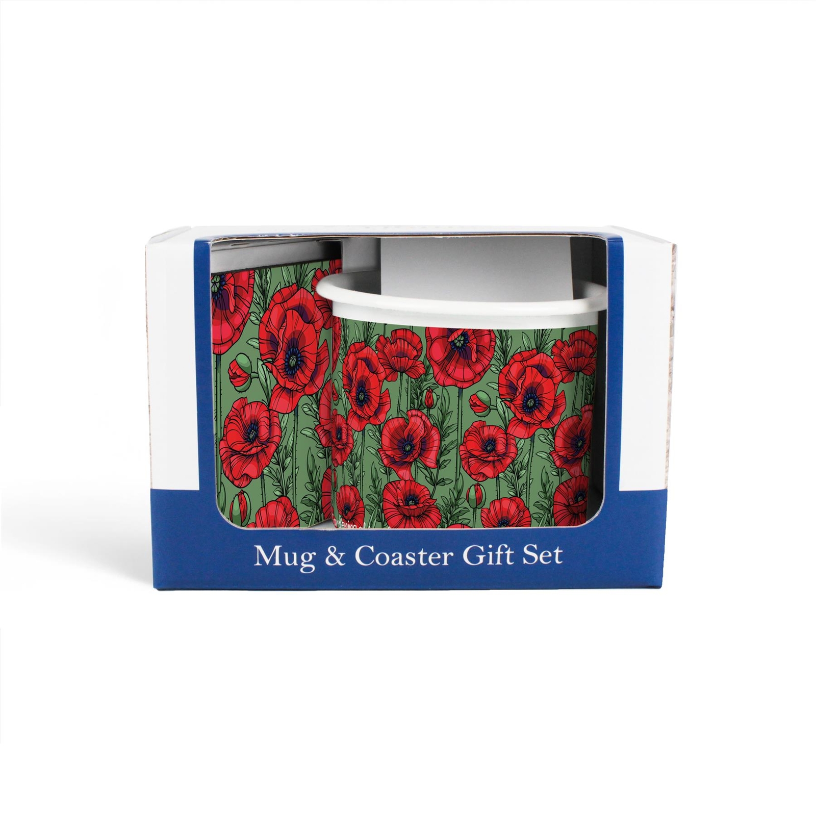 Poppies Enamel Mug & Coaster Gift Set - Drinkware Presents for Gardeners