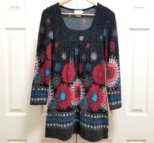 Women's ADORE Red White Blue Grey Geometric Acrylic Nylon Sweater Dress Sz S