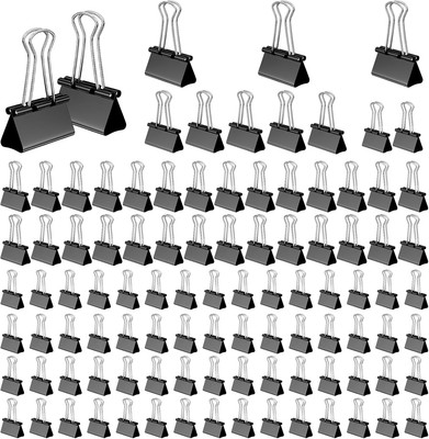 100 Stück Foldback Klammern, 15 mm/ 19mm/ 25mm/ 32mm Papierklammern, Binder Clip