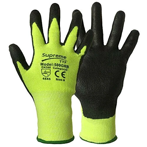 Level 5 Protection Anti Cut Proof Resistant Green Black PU Work Safety Gloves