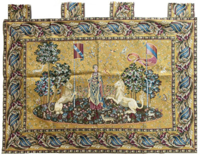 Wandteppich Italy Gobelin La dama e unicorno Gusto Arazzo Gelb Tapisserie 125x90