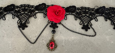 Black Lace Victorian Vintage Gothic Red Gem Chain Collar Choker Necklace Pendant