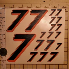 Matte Black-w/Gloss Carbon Fiber Orange #7's Racing Numbers Vinyl Decal Sheet Rc