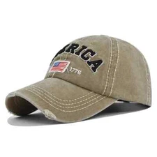 Beige American Distressed Baseball Cap, 1776 American Flag USA, Men's Women