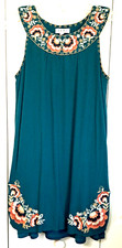 THML Women's S Teal Sleeveless Minidress Embroidered Boho Cut-in Shoulders