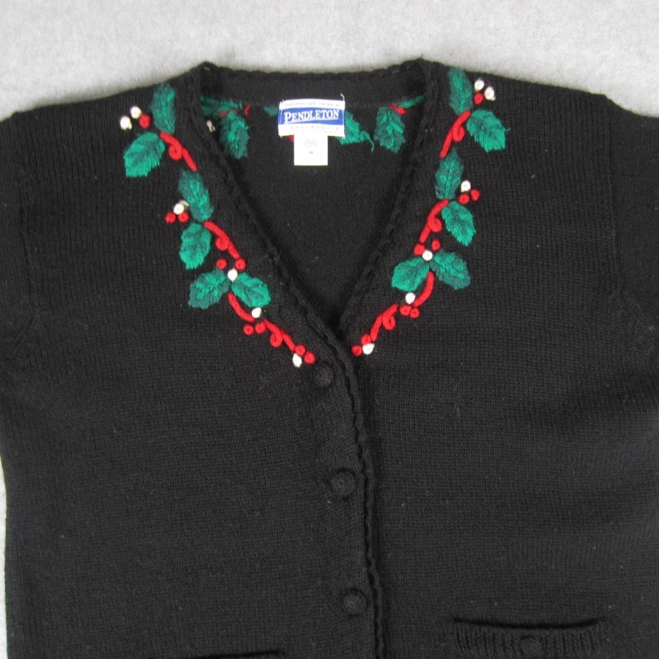 Pendleton Knockabouts Cardigan Sweater Womens M Black Wool Christmas Button Up - Image 2 of 4