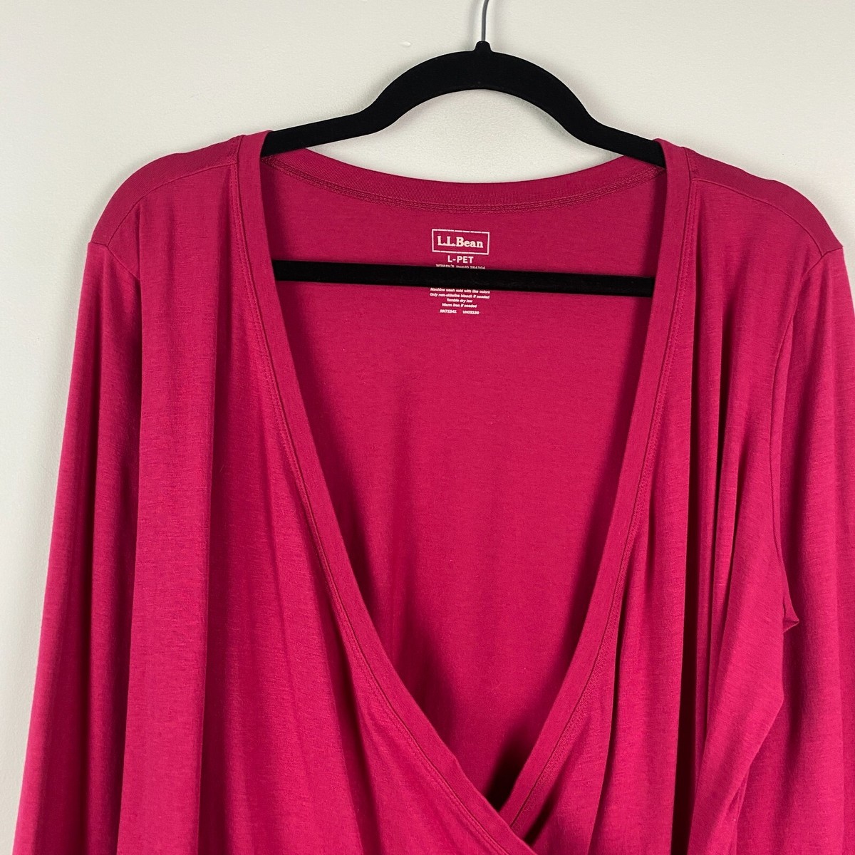 その他 Item 5 LL Bean Supima Cotton Blend Wrap Blouse Size Petite L Pink Long