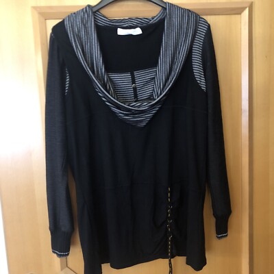 Fred Sabatier Pullover Schwarz Grau Streifen Design in France Viskose Gr. 40