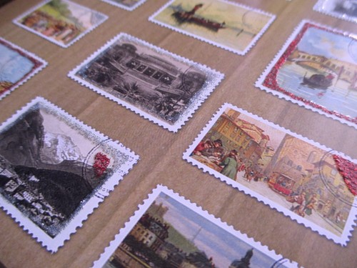 Papyrus Christopher Vine Glitter Accented Vintage Stamps Blank Greeting Card - Picture 2 of 3