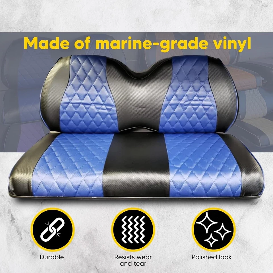 Club Car Seat Cover Diamond FRONTS-BLK/NAVY Precedent Golf Cart 2004+, 2PCS Foto 2 de 4