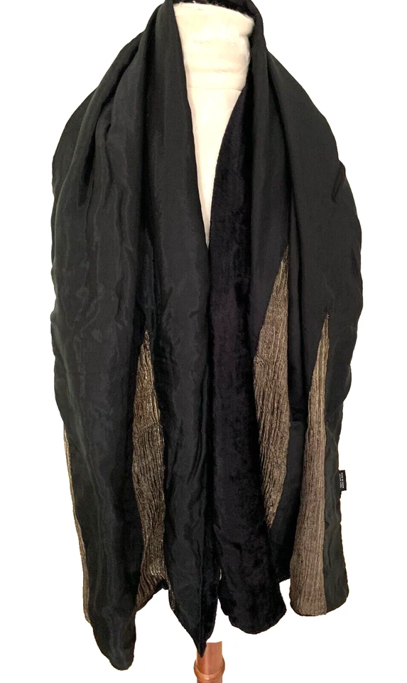 Bufanda vintage DAVIES REID negra dorada terciopelo seda respaldo rectangular talla 16" x 56" Foto 2 de 4