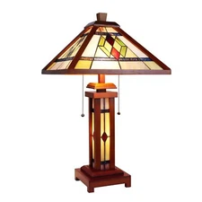 Chloe Lighting Gareth Tiffany-Style Mission 3-Light Double Lit Wooden Table Lamp