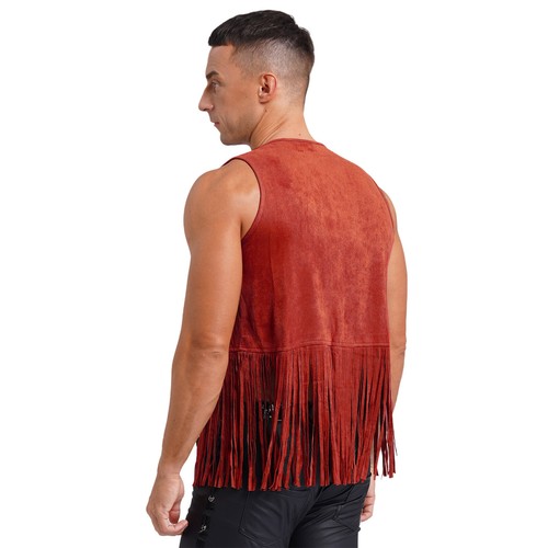 Gilet cowboy uomo nappa rivetti frange gilet giacca western costume rock - Foto 43 di 53