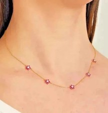 2Ct Round Lab Created Pink Ruby Diamond Flowers Handmade Necklace For Women