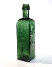 Green Tumbled WISHART'S PINE TREE TAR CORDIAL PHILA PATENT 1859 Medicine Bottle