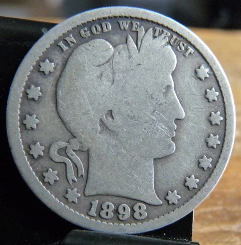 1898 (P) Philadelphia Barber Quarter - 90% Silver - Circulated - Actual Coin