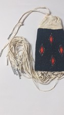 Handmade Beaded Leather Pouch with Native American Red Diamond Pattern