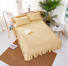 Full Bed Skirt 16 inch Drop Bed Fitted Bed Cover Pillowcase Camel 180x200CM