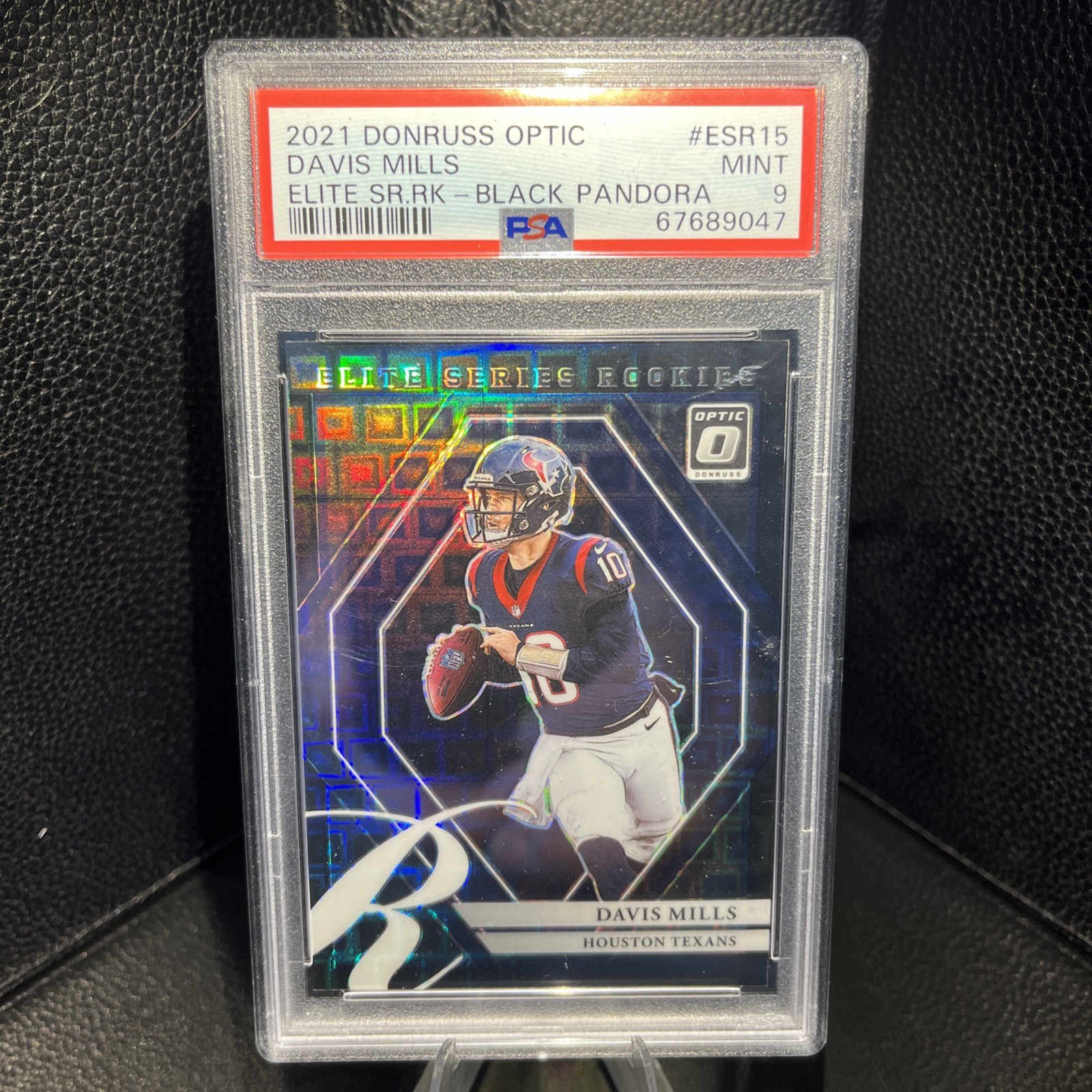 2021 Donruss Optic Elite Series Davis Mills Black Pandora /25 PSA 9 RC Texans