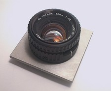 MINTY NIKON EL-NIKKOR 50MM 2.8 W/ THREADED 2 1/5" SQUARE ALUMINUM BOARD