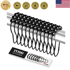 12PCS Shower Curtain Hooks, Shower Curtain Rings Black Rust Proof for Bathroo...