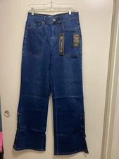 DG2 Diane Gilman Womens Dark Blue Wash Wide Snap Leg Denim Jeans 10T 30x34 NWT