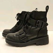 UGG Australia Womens Biker/Combat Boots Black Leather Lace Up Buckle Zip UK 3 