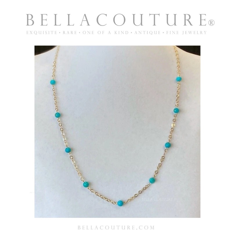 NEW BC® 24" 20" 18" 18K YELLOW GOLD TURQUOISE ANTIQUE VICTORIAN STATION NECKLACE