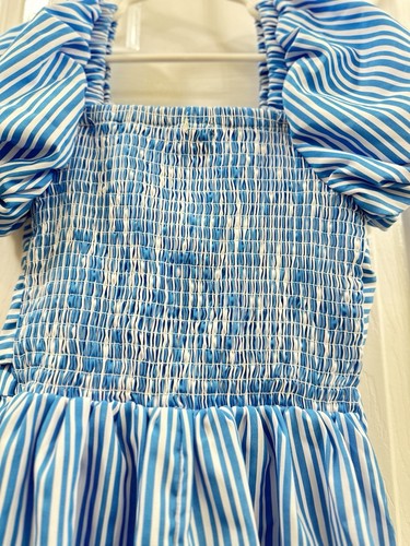 Habitual Puff Short Sleeve Tie Front Striped Romper Blue/white Size 10 - Picture 6 of 10