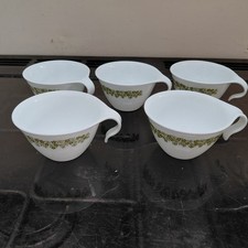 Five Corelle Livingware Green Spring Blossom hook handle cups 1970s