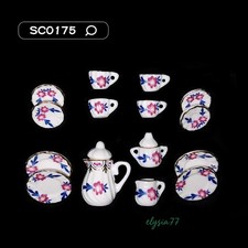 1/12 Scale Dollhouse Miniature Ceramic Porcelain Flower Tea Cups Set Handmade