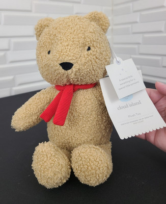 Cloud Island Curly Fur Teddy Bear Plush with Red Scarf  12''