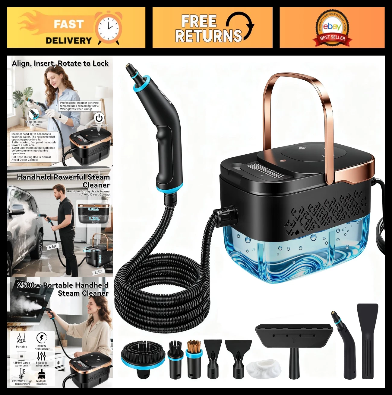 Portable 2500W Handheld Steam Cleaner - Pressurized for Home, Car, Kitchen & Mor