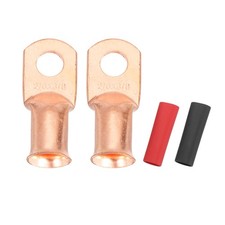 2 Pcs 3/8" Stud 2/0AWG Battery Cable End with 2pcs 2:1 Heat Shrink, Gold