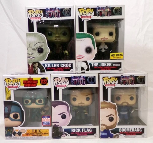 Funko Pop DC Suicide Squad Movie Lot of 5 Croc Joker Boomerang Rick Flag TDK
